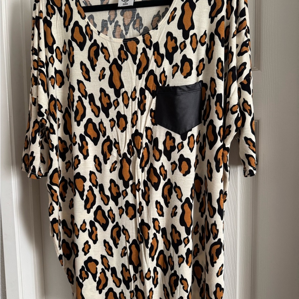 Agnes & Dora Leopard Print Dolman with Black Pocket